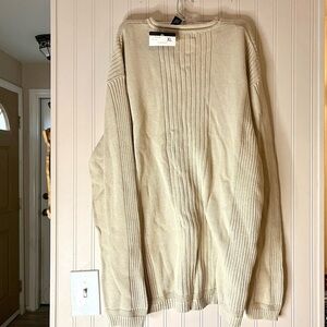 Claiborne Men’s Cream Tan Textured 100% Cotton Knit Sweater Size XL NEW